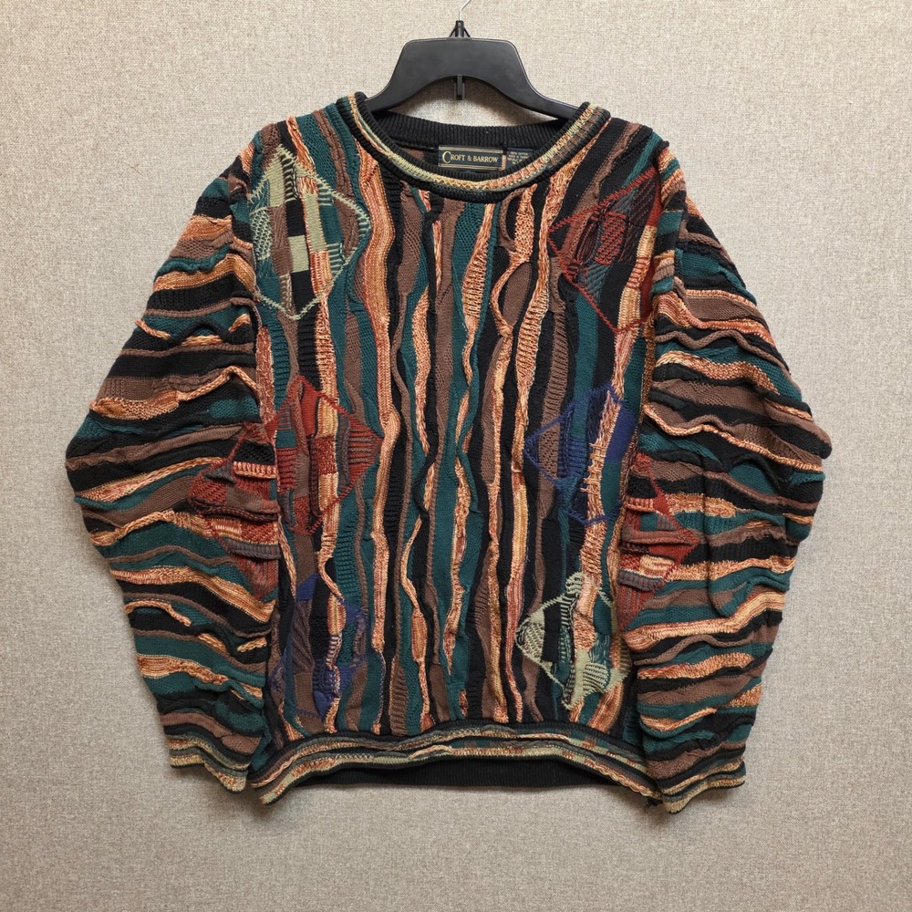 Vintage Croft & Barrow Mens XL 3D Coogi Knit Sweater Multicolor 90s Grandpacore